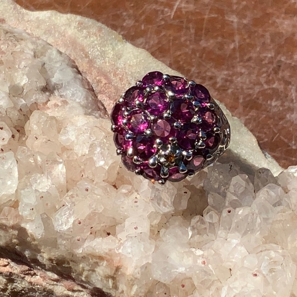 RHODOLITE GARNET & YELLOW SAPPHIRE 925 STERLING SILVER RING, SIZE 7